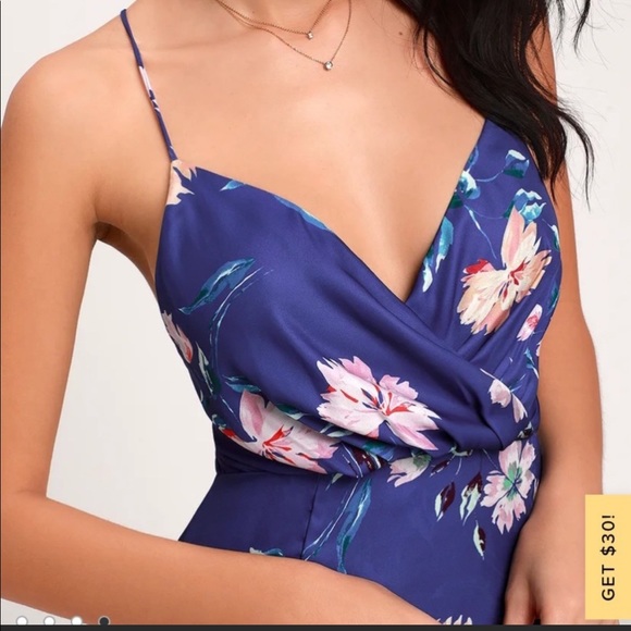 Lulu’s Wylden royal blue satin lace-up dress - Picture 3 of 10